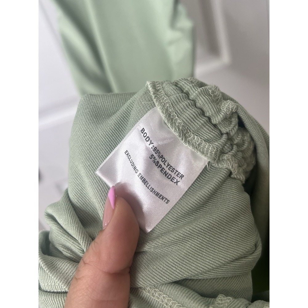 Princess Polly Sage Green Ruched Midi Dress Coquette Y2K Bodycon Summer Sz US 4 - Picture 9 of 9